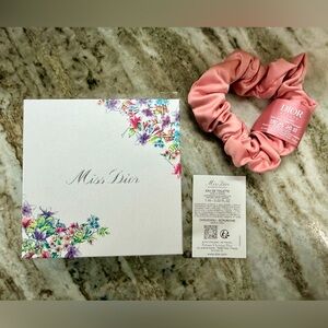 Dior Elegant Pink Silk Hair Scrunchie in floral box. Sealed. New! GWP.